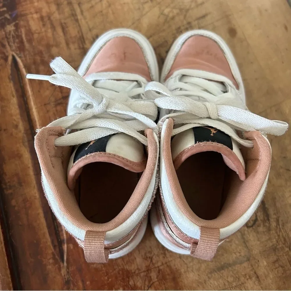 Jordan Nike shoes, girls 9.5, rose gold & white, GUC see pix for blemishes